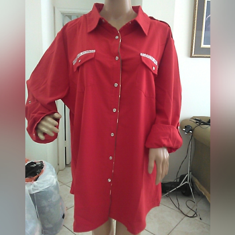 BNWT L&B Red SNAP DOWN BLOUSE FRONT POCKETS W/ SEQUINS COW PRINT DETAIL SZ. 2X - Picture 9 of 9
